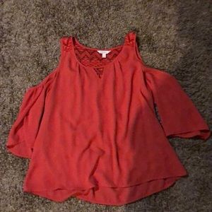 Off the shoulder red shirt